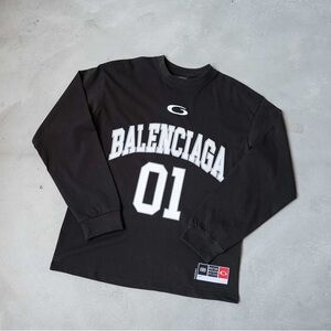 Balenciaga Black and White Graphic Long Sleeve Tee